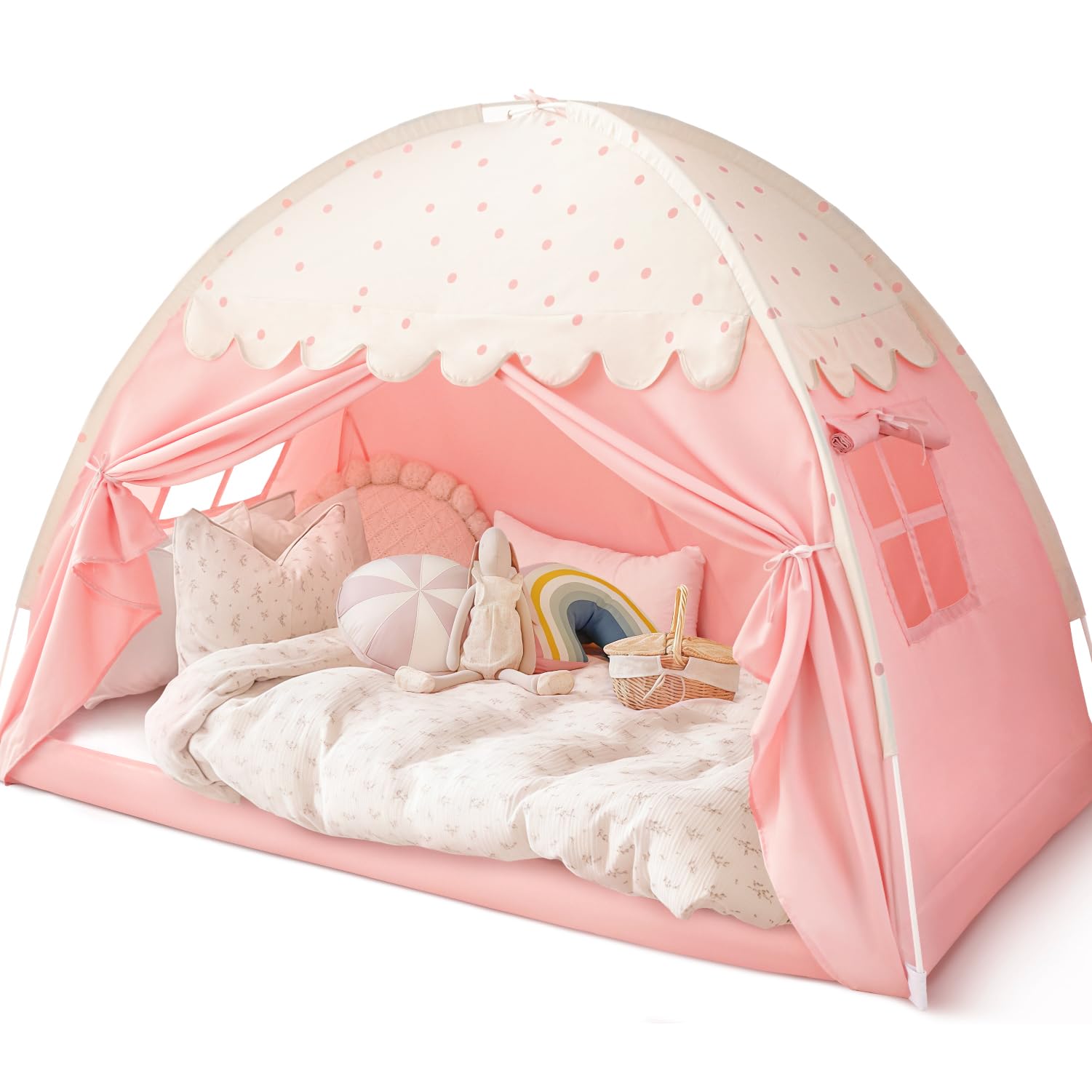 Sherilyn twin bed canopy tent setup creates a private space in a cozy bedroom