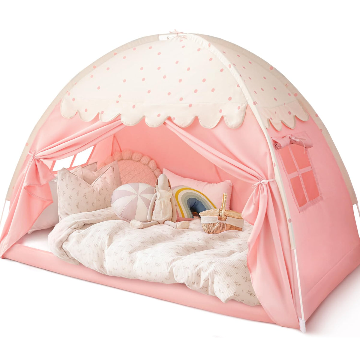 Sherilyn twin bed canopy tent setup creates a private space in a cozy bedroom
