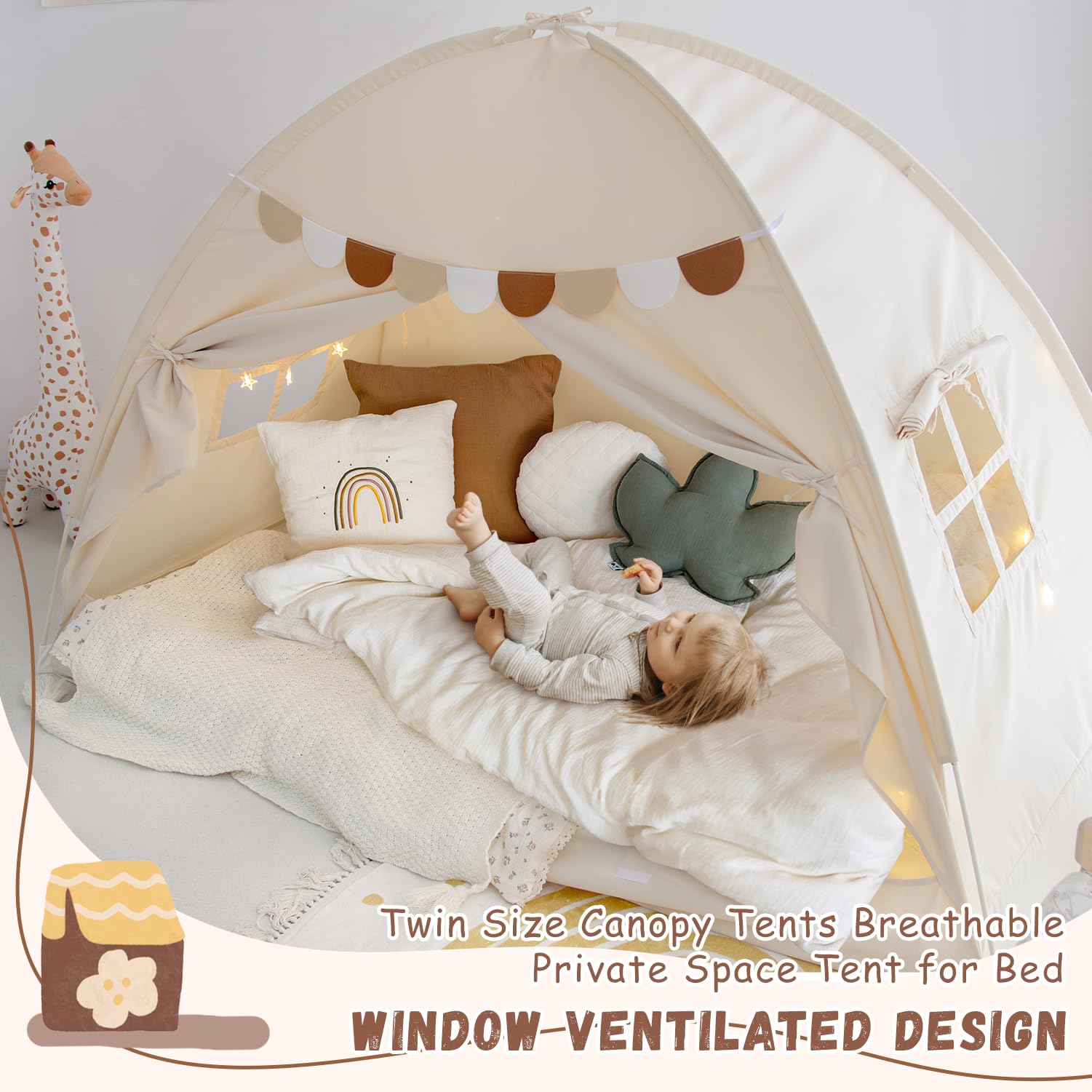Sherilyn canopy tent with sturdy fiberglass poles for active kids.