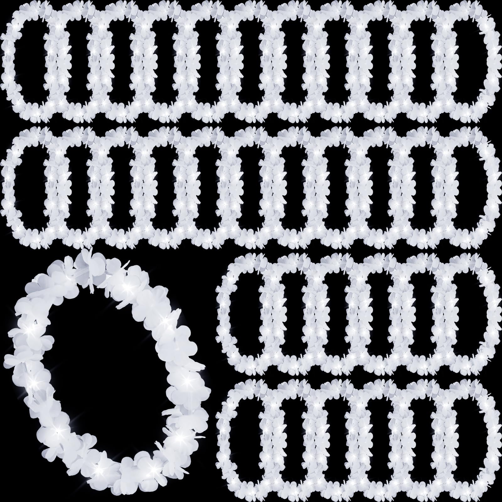 Sherr white LED Hawaiian flower lei glowing for vibrant outdoor parties
