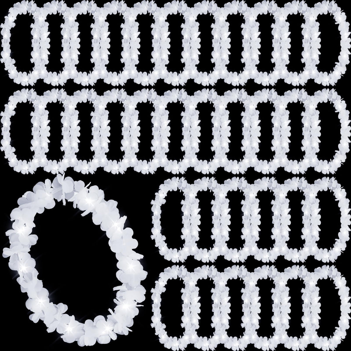 Sherr white LED Hawaiian flower lei glowing for vibrant outdoor parties