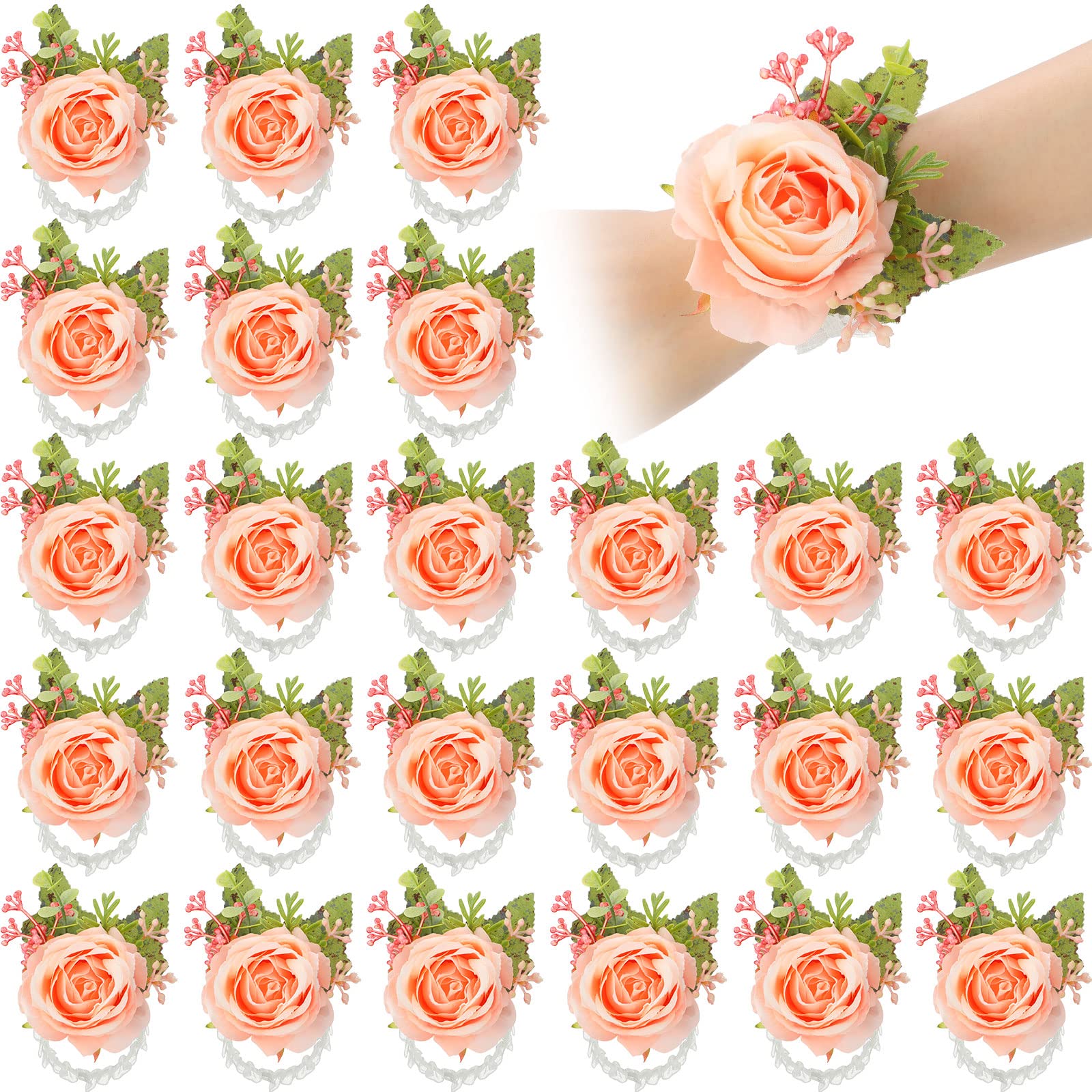 Sherr pink wrist corsage roses for bridal elegance and bridesmaid styling.