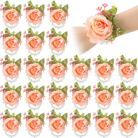 Sherr pink wrist corsage roses for bridal elegance and bridesmaid styling.