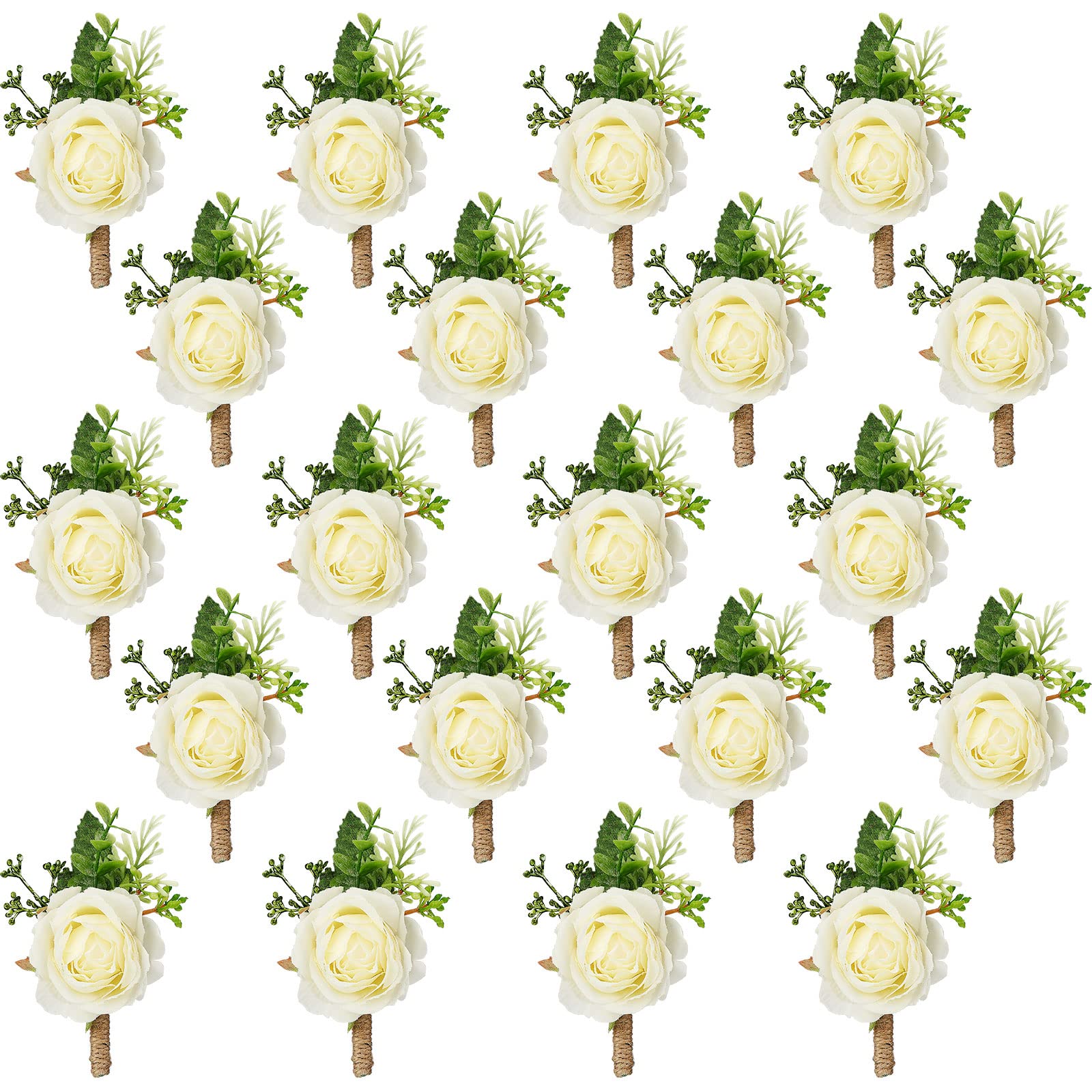 Sherr rose boutonniere white set of 20, ideal for coordinating wedding party outfits.