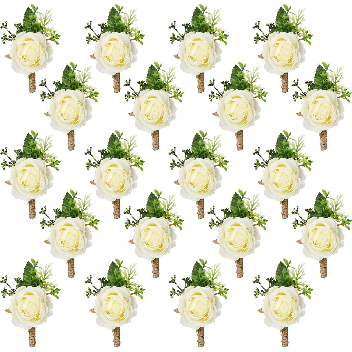 Sherr rose boutonniere white set of 20, ideal for coordinating wedding party outfits.