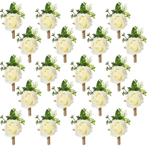 Sherr rose boutonniere white set of 20, ideal for coordinating wedding party outfits.