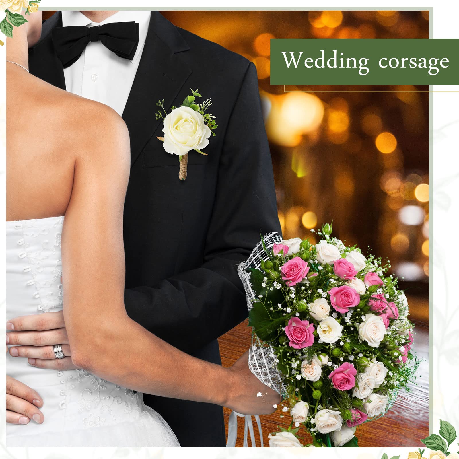 Sherr white rose corsage, classic symbol for rustic vintage wedding accents.