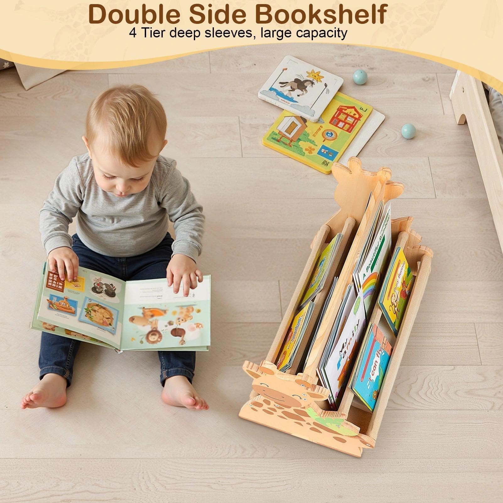 SheSeek Montessori-style shelves with fabric pockets offer durable storage for toddlers.