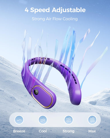 SHEWIND neck fan with 4-speed settings for customizable comfort.