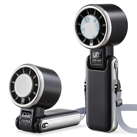 SHEWIND portable handheld fan with ice cooling delivers instant face and neck relief.
