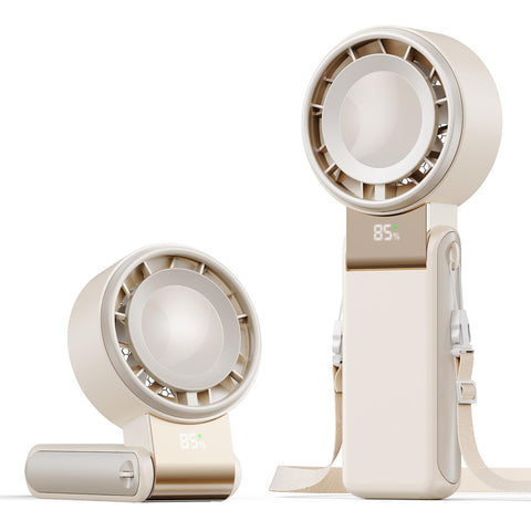 SHEWIND portable cream handheld fan, front view, for on the go cooling