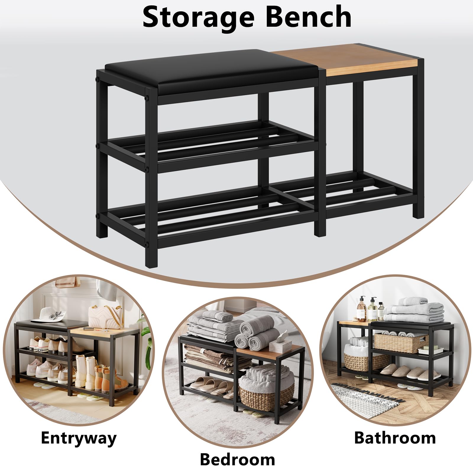 Three-tier storage arrangement on the SHGJYANDF bench.