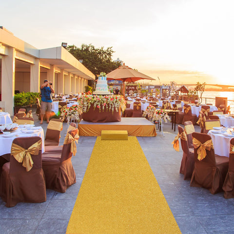 Shihanee sequin aisle runner at a wedding ceremony creating a radiant walkway