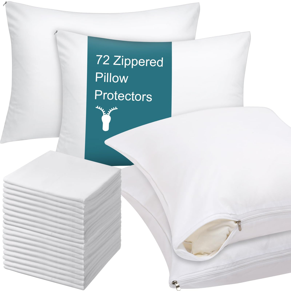 Shimeyao 24-pack pillow protectors in zipper closeup for dust protection.