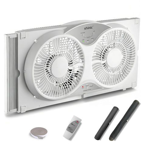 Shinic 9-Inch Twin Window Fan with remote control for easy cooling anywhere