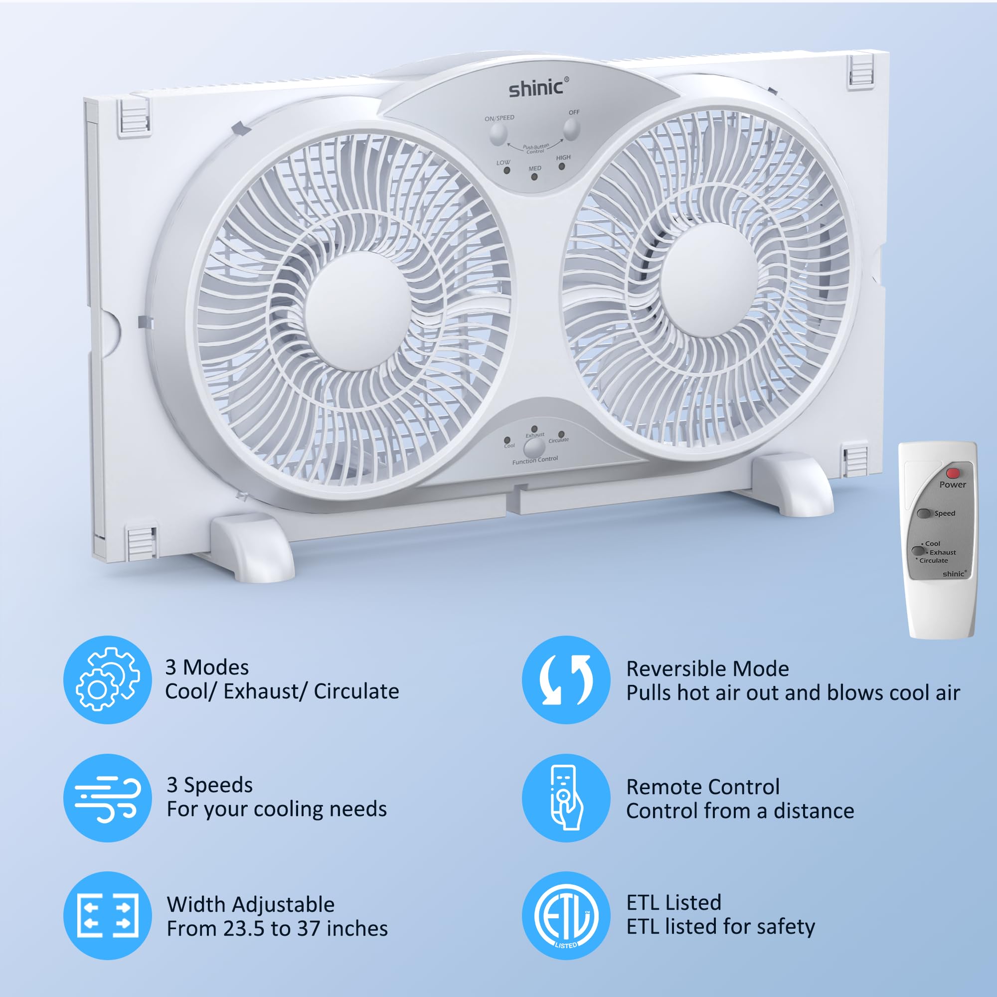 Shinic ETL certified white window fan for safe operation
