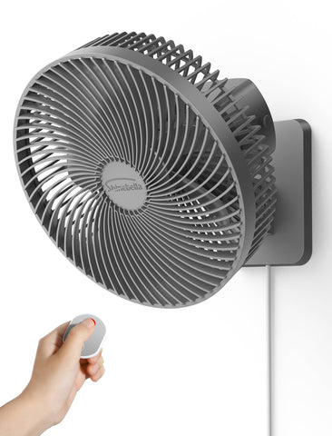 Shinebella 10-Inch wall mount fan with remote provides convenient cooling from across the room.