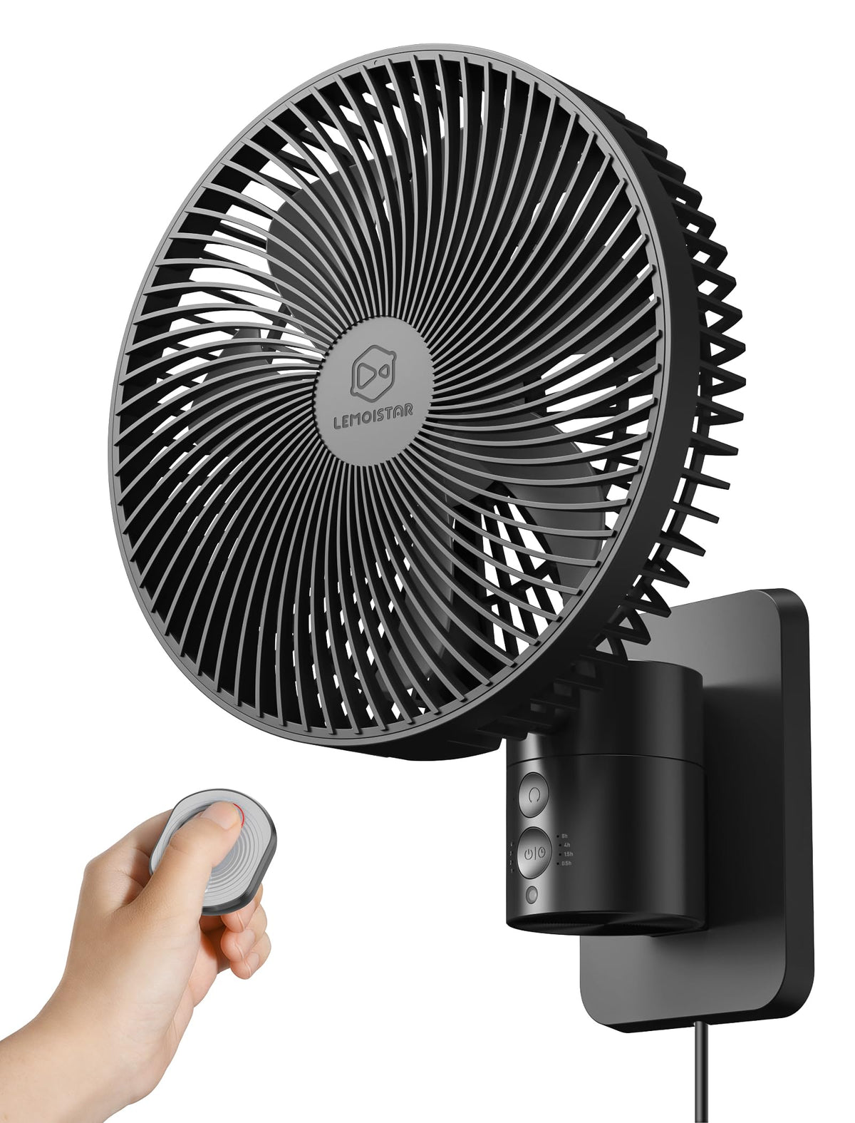 Shinebella 8-5-inch wall-mounted fan with remote for easy cooling in small spaces.