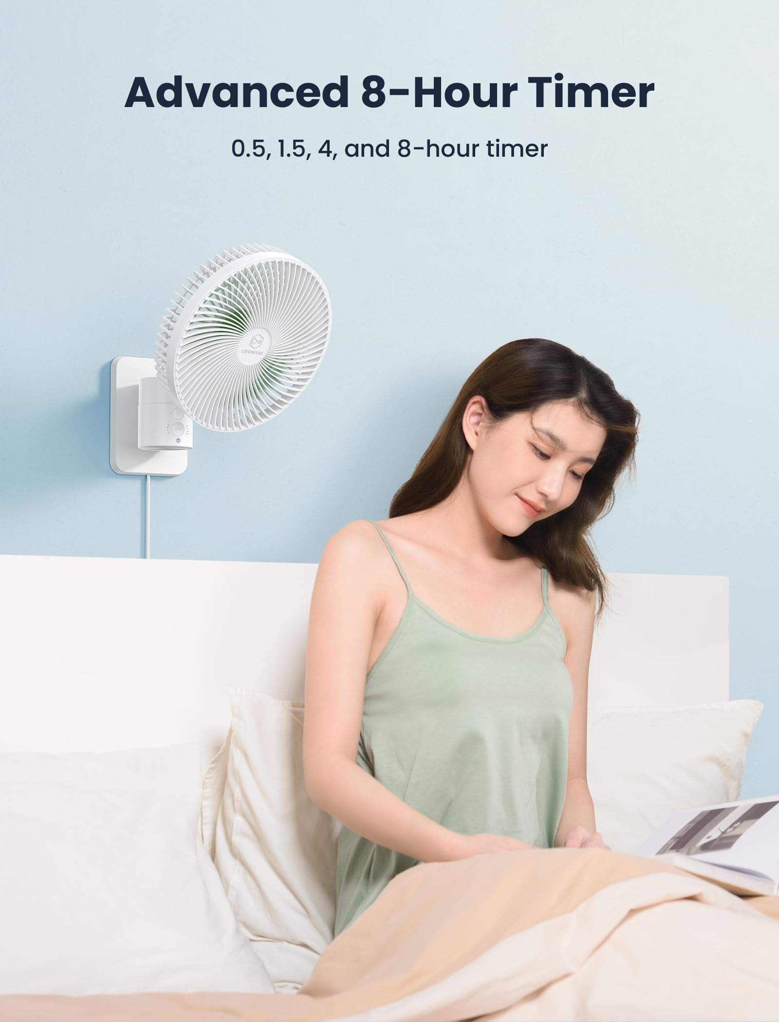 Shinebella wall fan with 120-degree manual swing for extended airflow