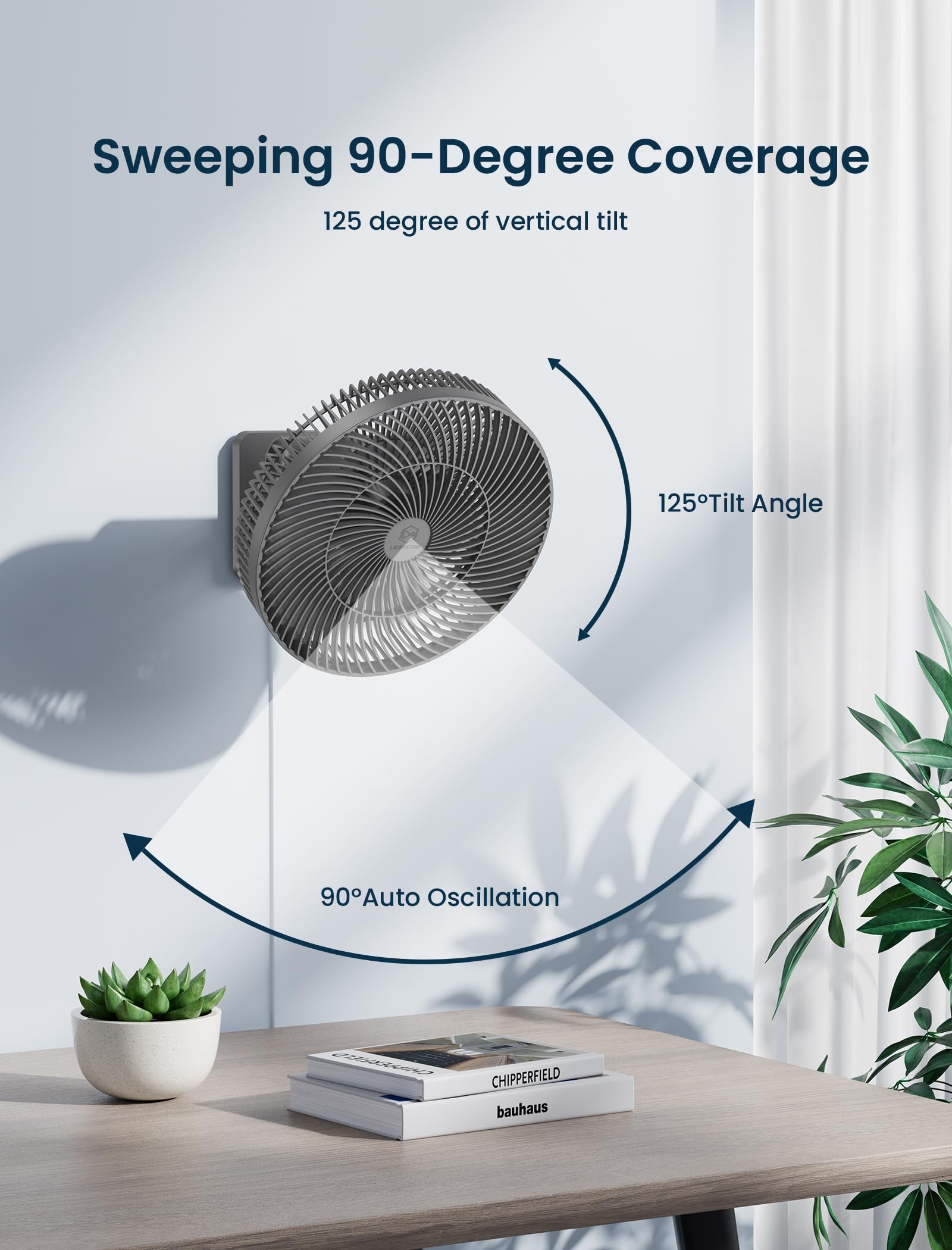 Shinebella remote control with magnetic back stays ready on the fan head.