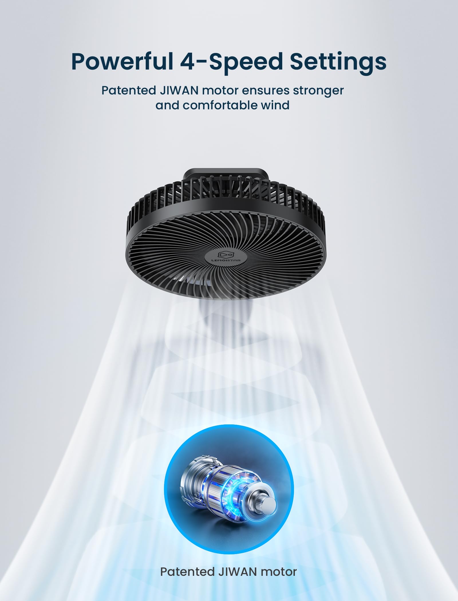 Shinebella wall fan offers four speed options for customizable airflow.