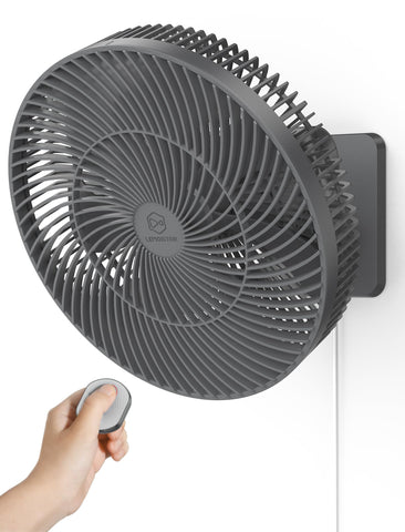 Shinebella wall-mount fan with remote delivers powerful 12-inch airflow for compact rooms.