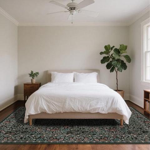 Shinefly 8x10 dark green rug with non-slip backing for safer high-traffic areas.
