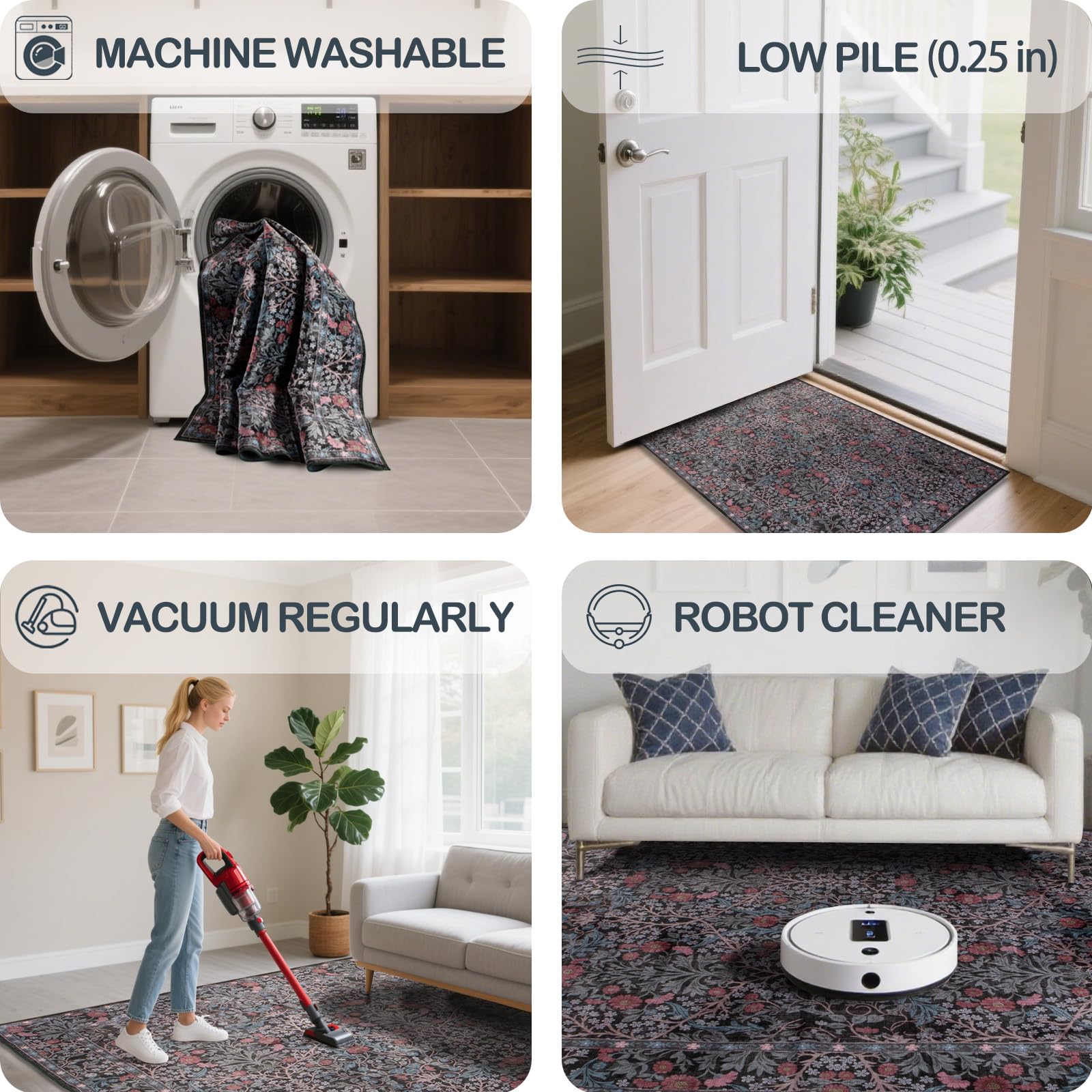 Shinefly 8x10 living room rug offers soft underfoot comfort and durability.
