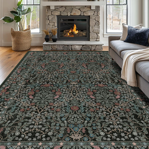 Shinefly 8x10 floral-detailed rug with botanical pattern for living spaces.