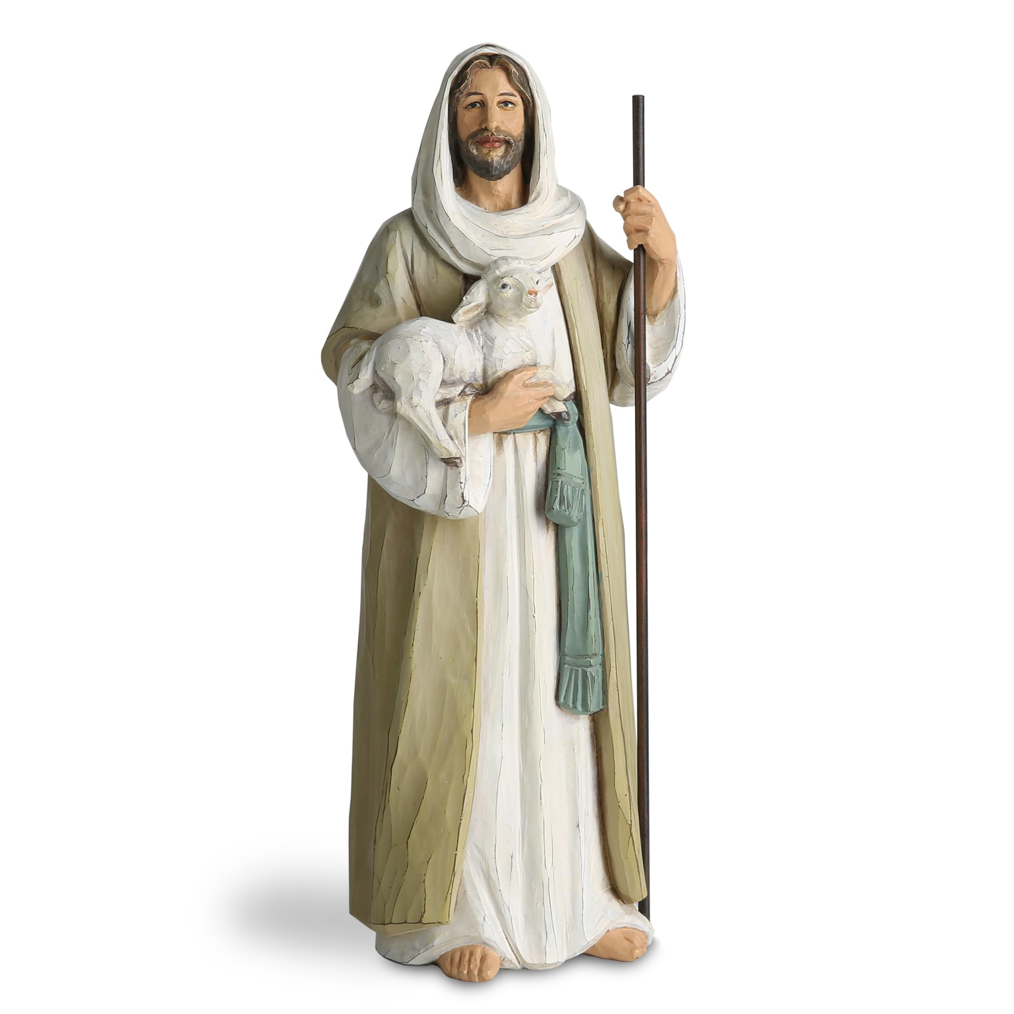 ShineOnAngel Good Shepherd statue with Jesus holding a lamb, 9.5 inches, ideal focal point for prayer corners.