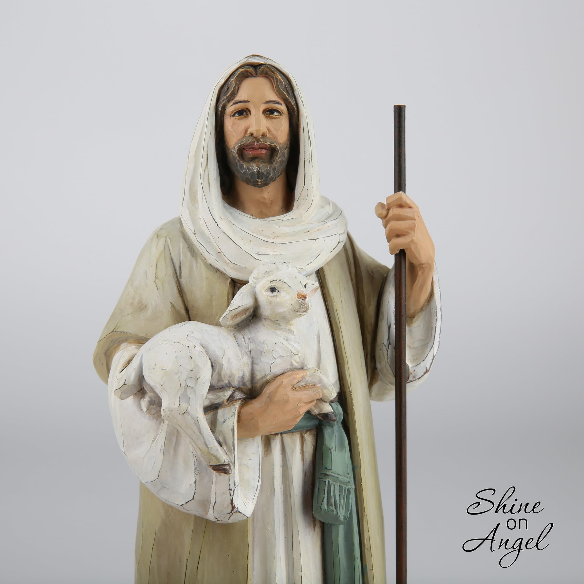ShineOnAngel handcrafted shepherd statue with fine details for display.