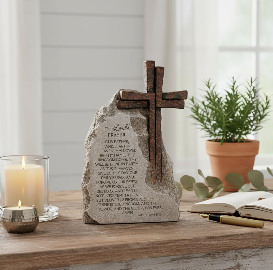 ShineOnAngel Lord's Prayer decor bronze cross detail adds spiritual charm.