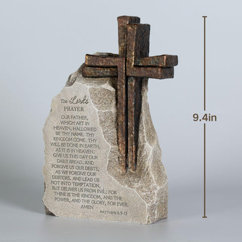 ShineOnAngel prayer stone close-up highlights bronze cross and weathered finish.