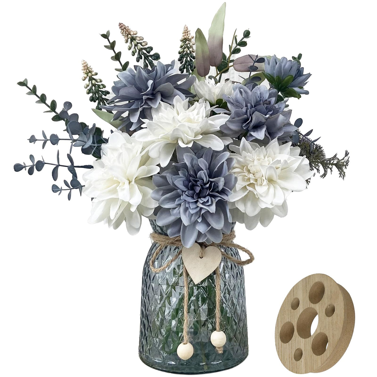 SHINFHOMF fake flowers in vase with 8 dahlias add vibrant color to any room