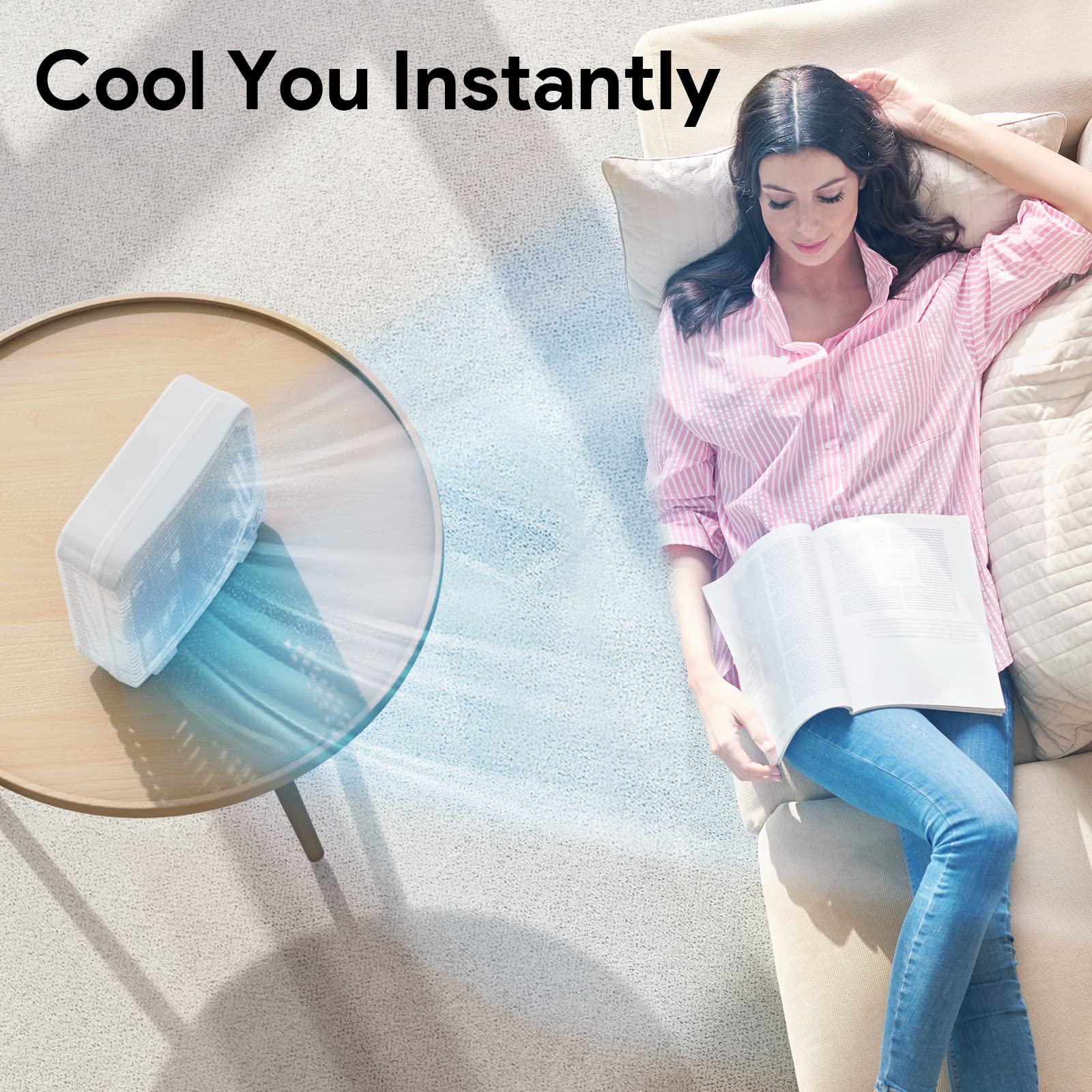 Shinic 10-inch tabletop fan placed in a kitchen area for ambient exhaust.