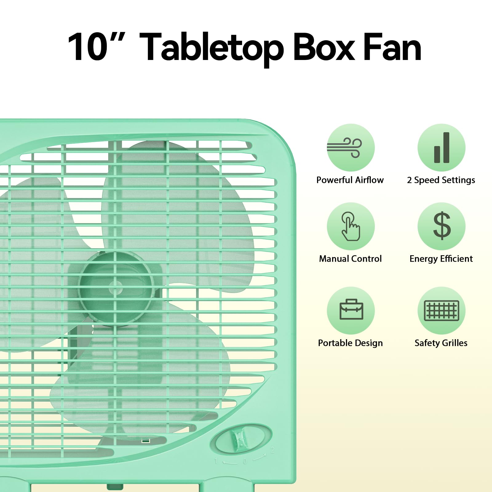 Shinic 10-inch tabletop fan safety grill closeup for kid safety.