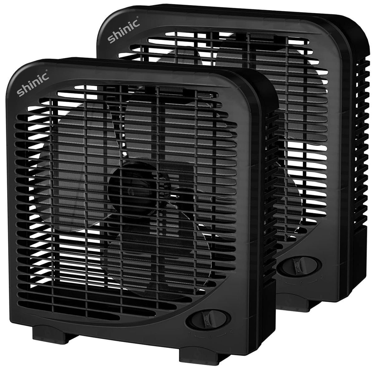 Shinic 2-pack 10in tabletop box fan top view delivers cooling airflow