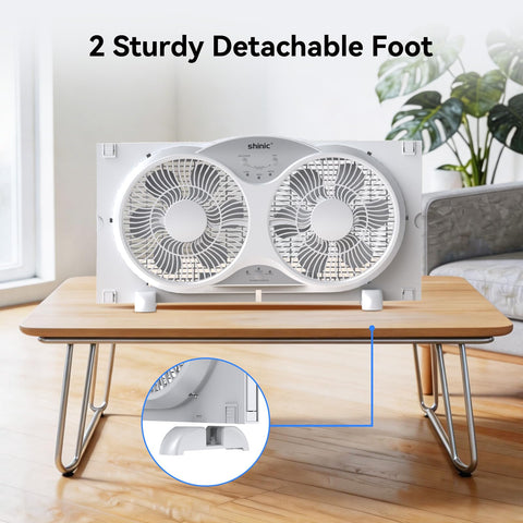 Shinic detachable legs allow converting to a freestanding floor fan.