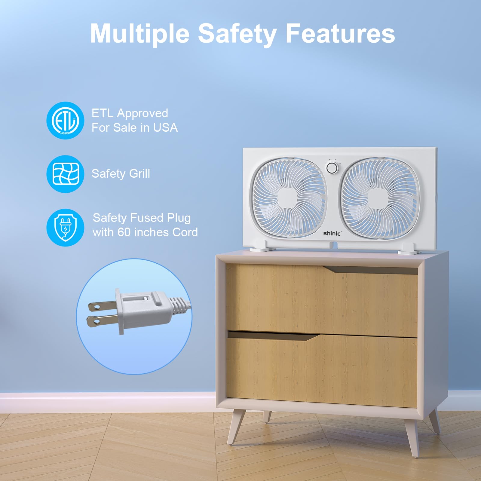 Shinic installation-ready window fan fits kitchens, bedrooms, living spaces.