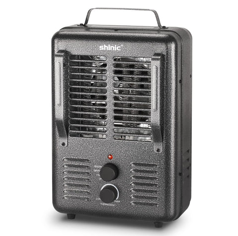 Shinic space heater front view showing durable metal housing