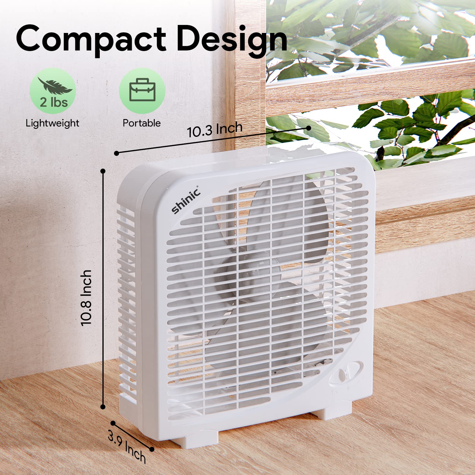 Shinic strong airflow box fan enhances room circulation