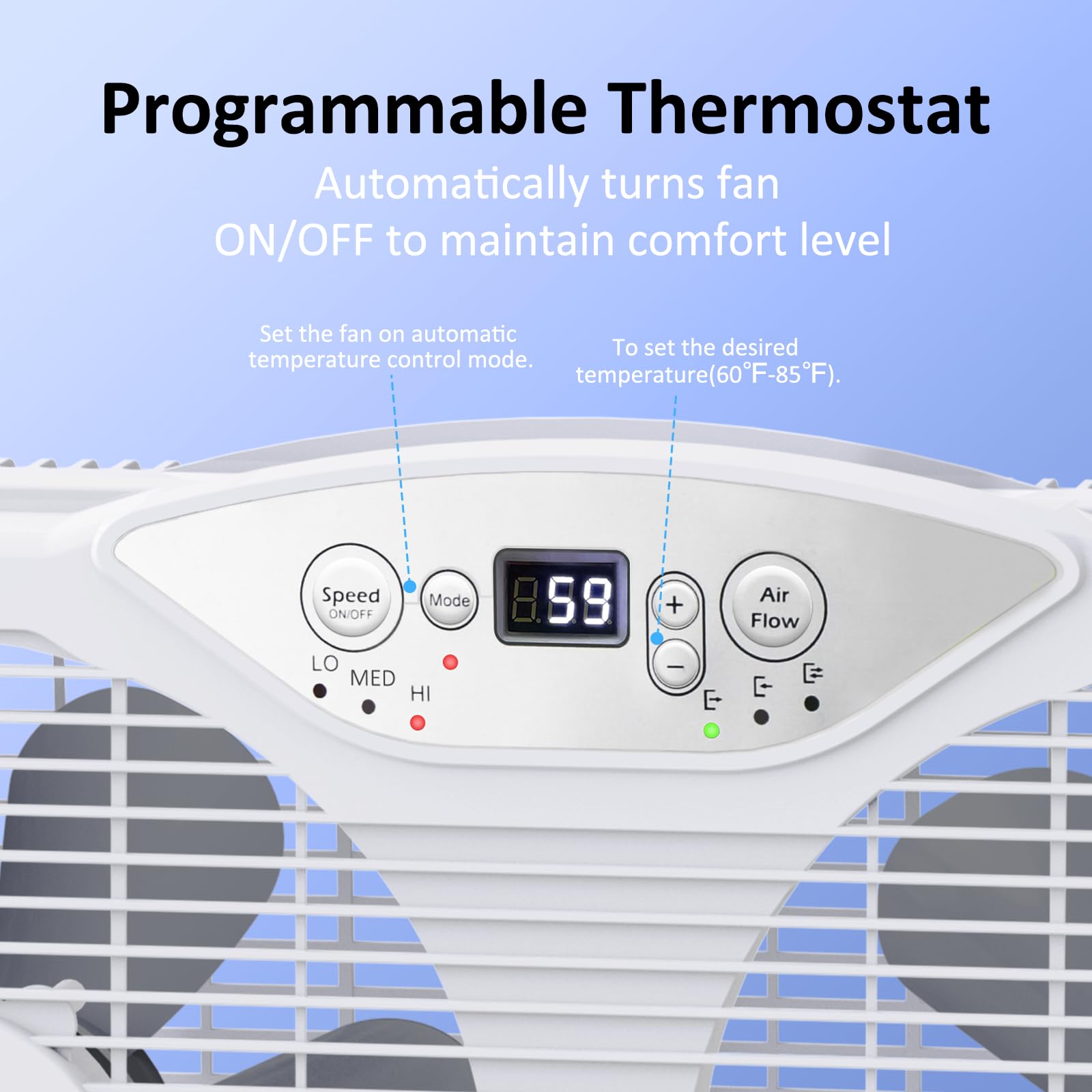 Shinic Twin Window Fan control panel and settings for easy monitoring