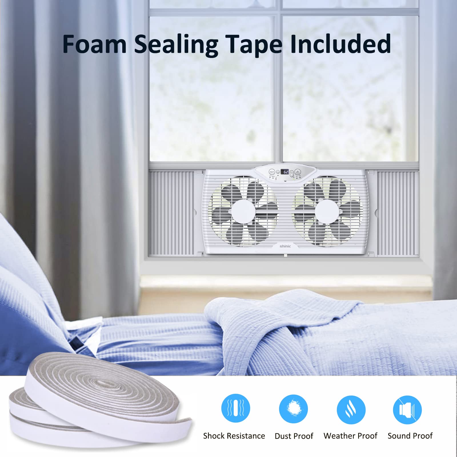 Shinic Twin Window Fan extended width from 23.8 to 37 inches fits many windows