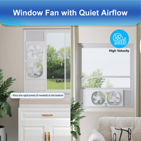 Shinic window fan with rotatable heads for customizable airflow.