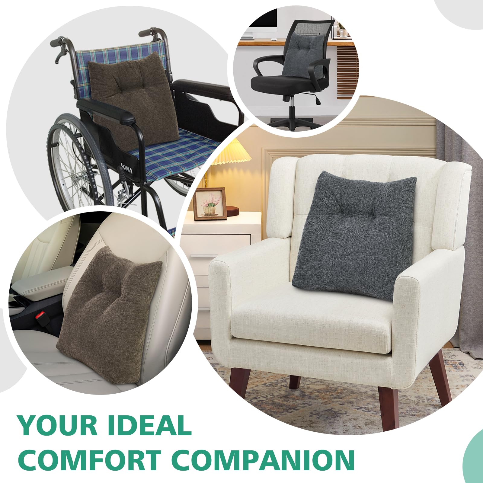 Shinnwa lumbar pillow multi-use demonstrates neck, knee, or foot support versatility.