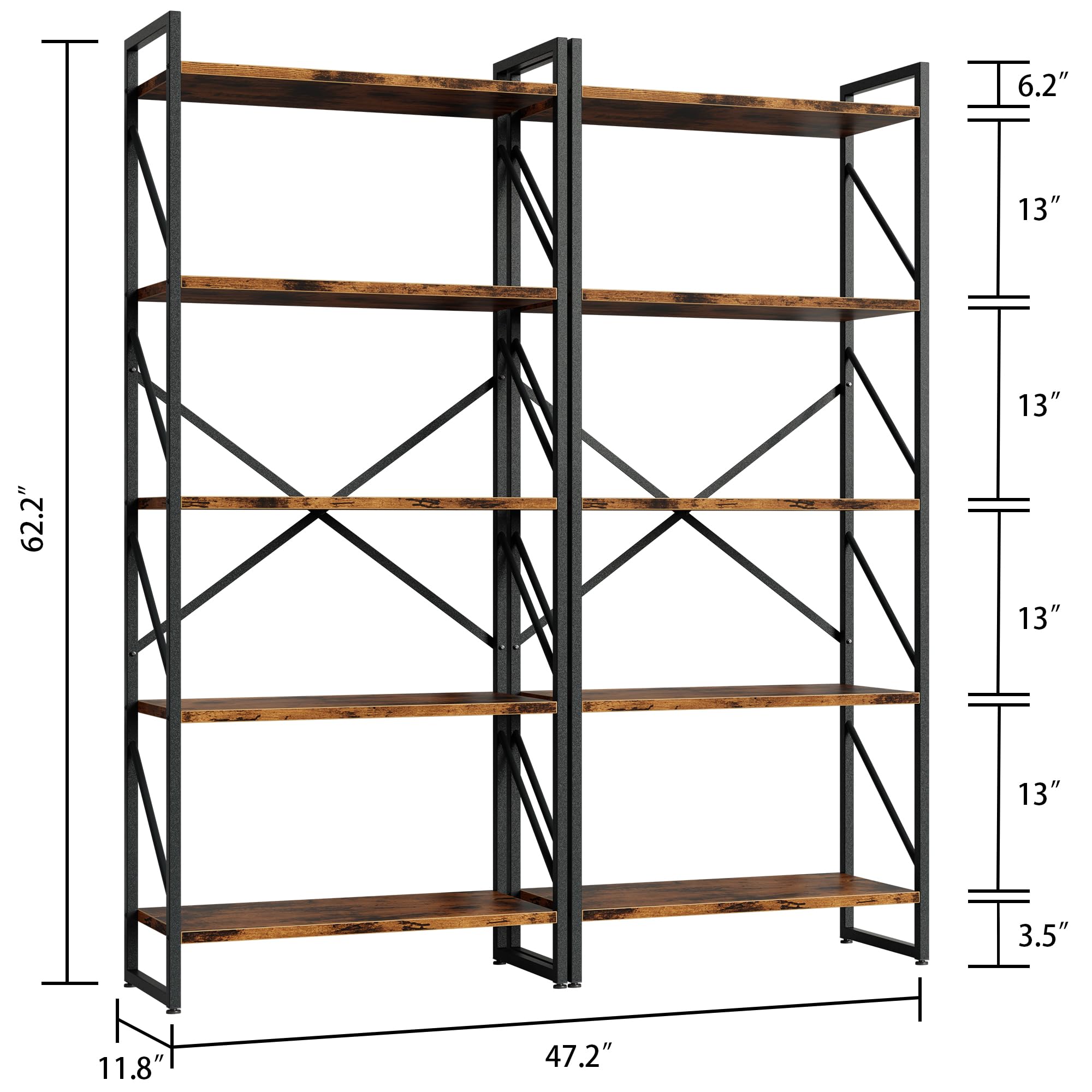 Shintenchi 5-tier bookshelf side view highlights compact footprint for small spaces.