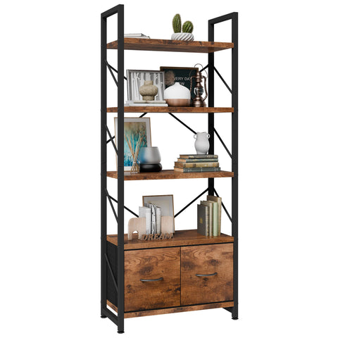 Shintenchi 5-tier bookshelf with drawer front view, sturdy storage for living room.
