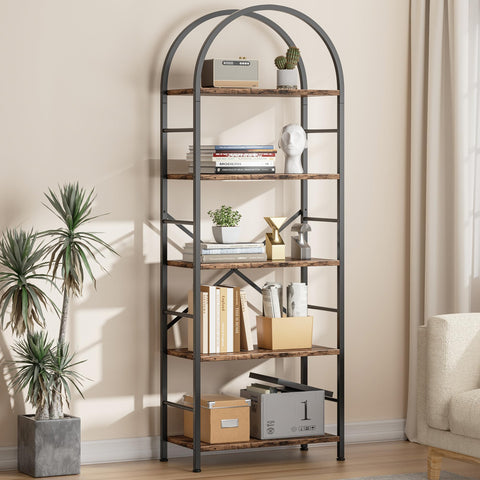 Shintenchi arched book shelf top view highlighting space-saving design for living rooms.