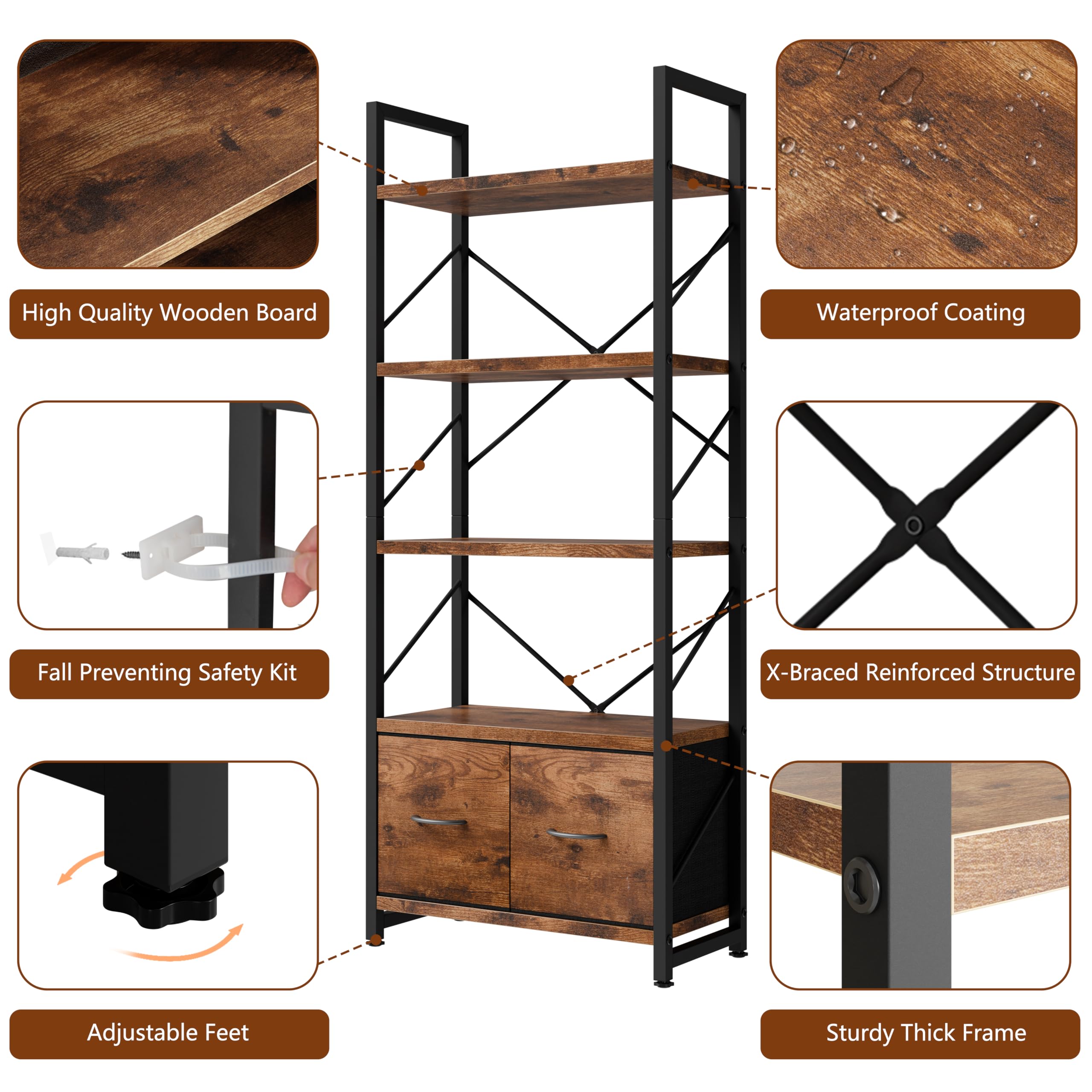 Shintenchi rustic brown finish emphasizes industrial style in any room.