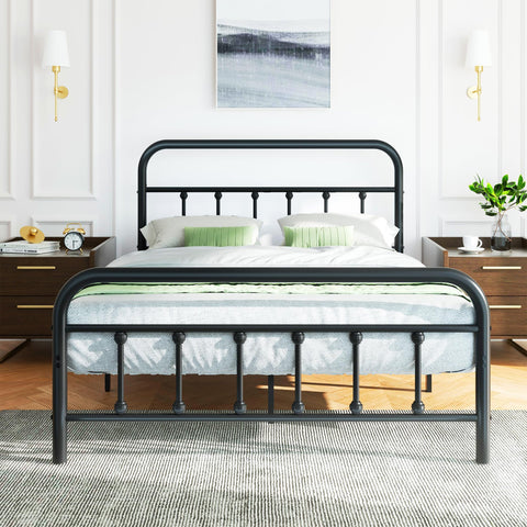 Shintenchi full-size bed frame with headboard and footboard, offering sturdy support and timeless style.